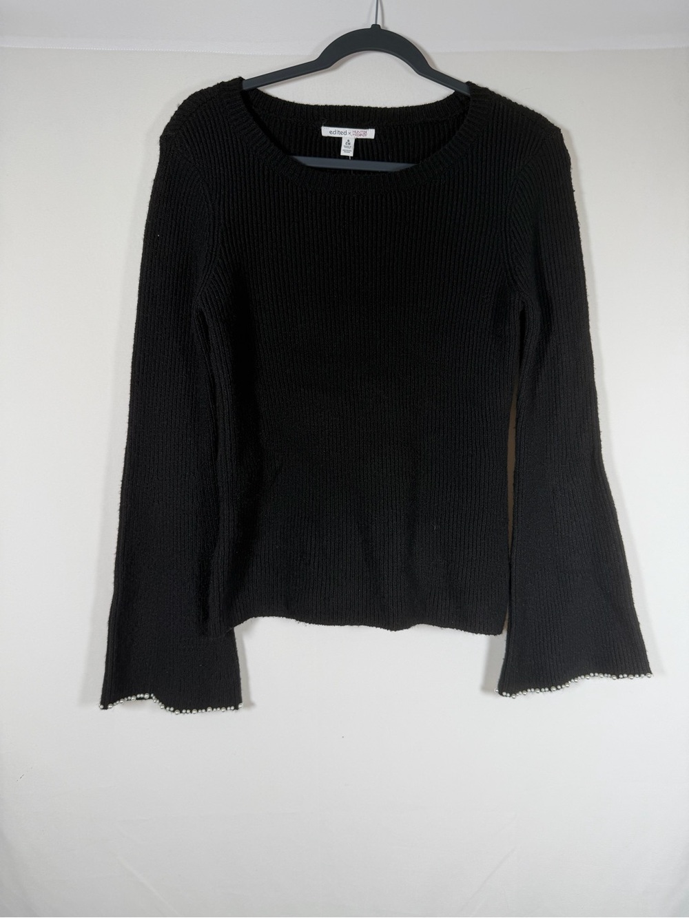 Edikted x Hunter McGrady Black Pearl Trim Flare Sleep Ribbed Witchy Sweater